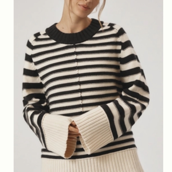 Anthropologie Black and White Crew Neck Sweater MAEVE XLP - Picture 1 of 6